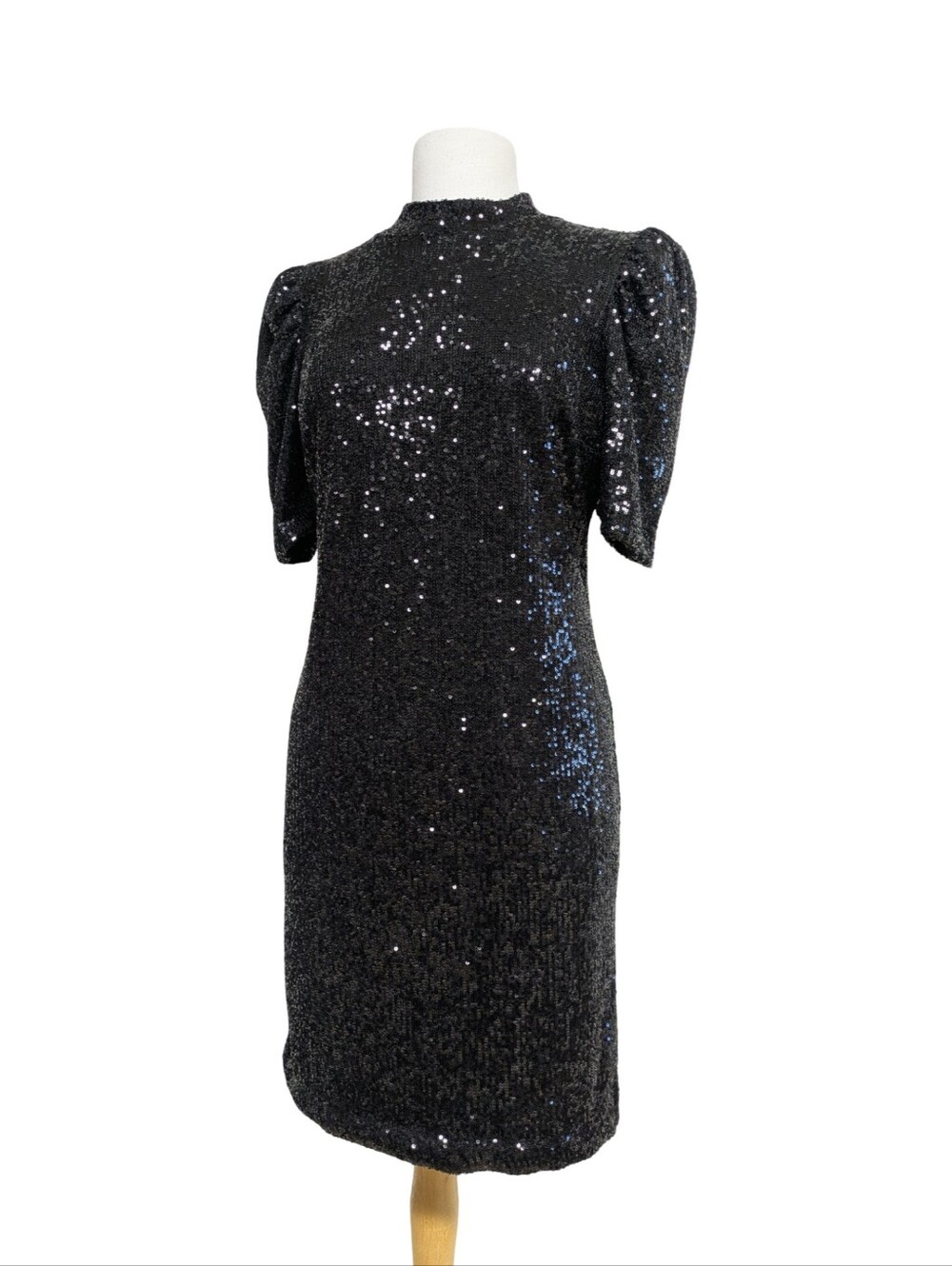 Joie Puff Sleeve Mockneck Black Sequin Mini Dress New Years Event Size Medium
